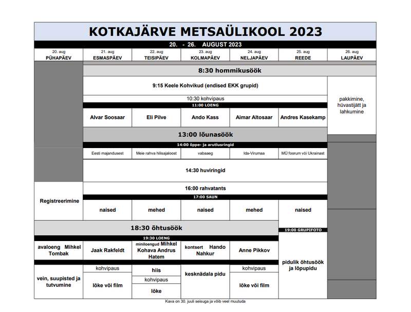 MÜ2023 kava